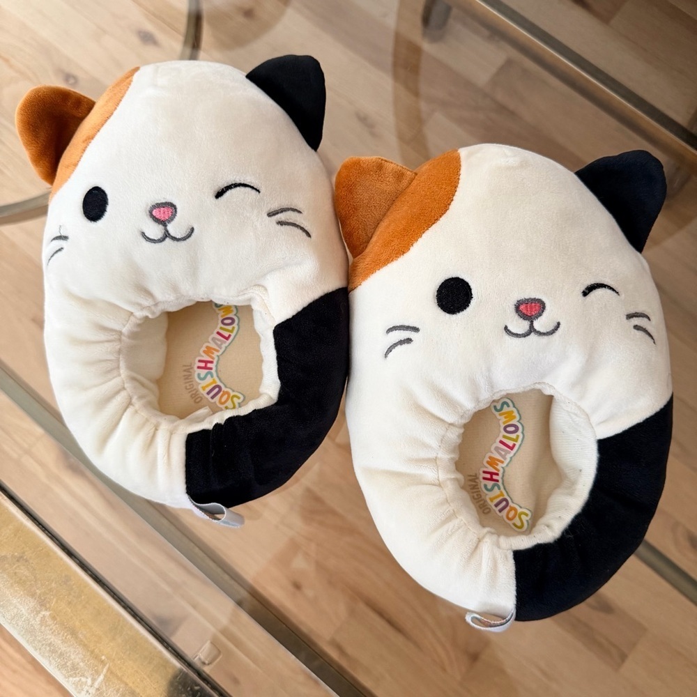 Squishmallows Cream and Black Plush Slippers